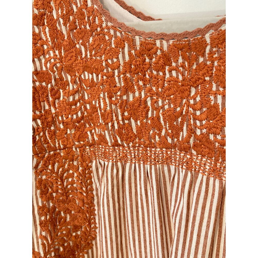 J Marie Mexican Embroidery Striped Mini Dress Mi Golondria UT Texas Orange Sz XS - Picture 7 of 9
